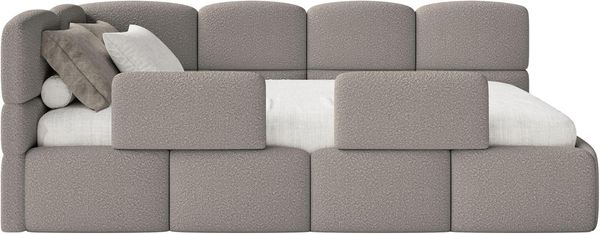 Selsey Jugendbett 90x200 cm Links Komfortables Polsterbett mit Bettkasten und HR30 Matratze Inklusive Abnehmbarem Rausfallschutz Gasdruckfedern für Stauraum Stabiler Rahmen Grau