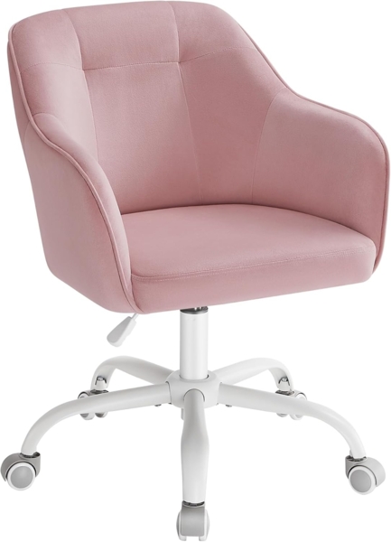 Songmics Homeoffice Stuhl, Drehstuhl, Schreibtischstuhl, höhenverstellbar, bis 110 kg belastbar, Samt, für Arbeitszimmer, Schlafzimmer, pastellrosa