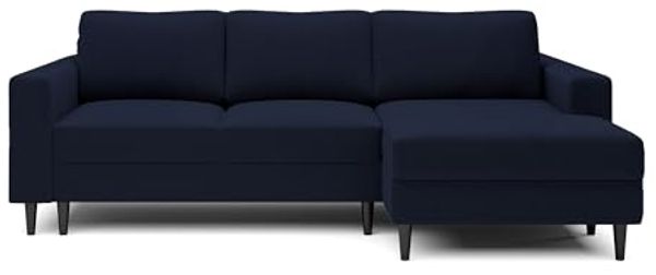 Selsey - Nalika L-förmiges Eckschlafsofa mit einem Behälter aus hydrophobem Velours in Marineblau auf der rechten Seite
