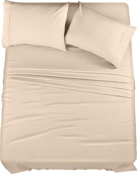 Utopia Bedding Bettwäsche-Set für King-Size-Bett, 4-teilig, gebürstete Mikrofaser, schrumpft und lichtbeständig, pflegeleicht (King-Size-Bett, Beige)