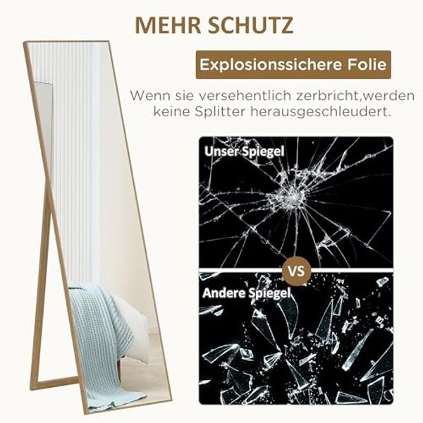 HOMCOM Standspiegel mit Ständer, freistehend, 40 x 150 cm, Natur (Set, 1-St, 1 Ankleidespiegel), gerahmter Ganzkörperspiegel Bild 5