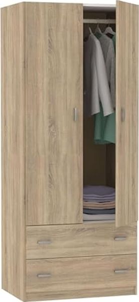Muebles Pitarch | Schlafzimmerschrank 2 Türen 2 Schubladen, Cambrian-Eiche, 180 x 74 x 50 cm (Höhe x Breite x Tiefe), Modernes Beistellmöbel, Tibet Kollektion