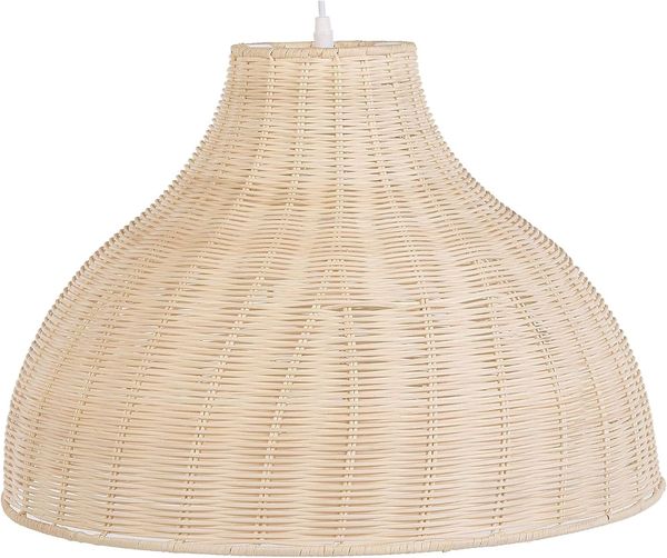 'Millian' Hängeleuchte Hellbraun/ heller Holzfarbton aus Rattan/Metall Halbkugel für Wohn- Schlaf- und Esszimmer Boho Stil