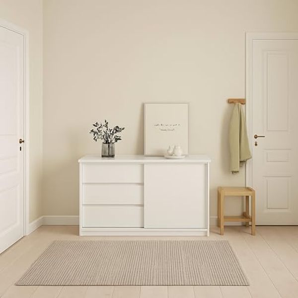 Dmora - Kommode Nathalie, Wohnzimmerbuffet, Wohnzimmer-Sideboard, Moderne Küchen-Speisekammer, 119x50 h76 cm, Weiß