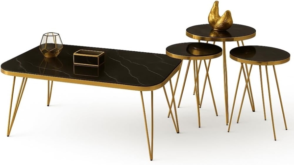 Jungengel Couchtisch Luxus Set 4-Teilig Marmor Design Schwarz Weiß Beistelltisch Sofatisch (4-St)