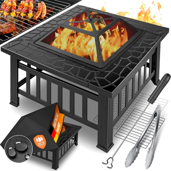 KESSER® Feuerstelle mit Grillrost & Grillzange, 82 x 82 x 50 cm