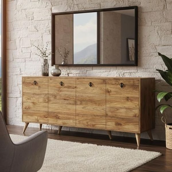 Dmora Anrichte Dagon 180 x 45 x 80 cm Braun 2 Böden 4 Türen, Sideboard