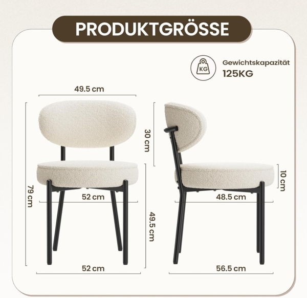 COLAMY Esszimmerstühle 6er Set mit 10 cm Sitzpolster – Moderne Polsterstühle aus kuscheligem Teddy-Stoff, mit robustem Metallgestell – Für Küche & Wohnbereich, Weiß Bild 2