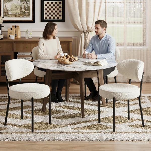 COLAMY Esszimmerstühle 6er Set mit 10 cm Sitzpolster – Moderne Polsterstühle aus kuscheligem Teddy-Stoff, mit robustem Metallgestell – Für Küche & Wohnbereich, Weiß Bild 3