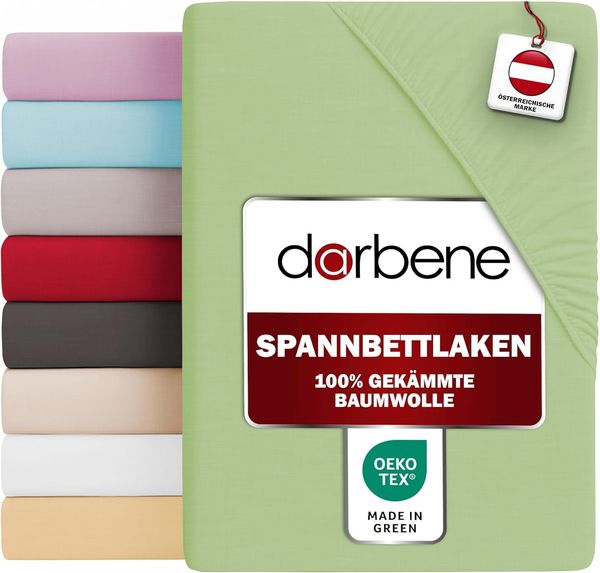 DarBene Spannbettlaken 90x200 PREMIUM , 100% Jersey Baumwolle, Oeko-TEX, Apfelgrün