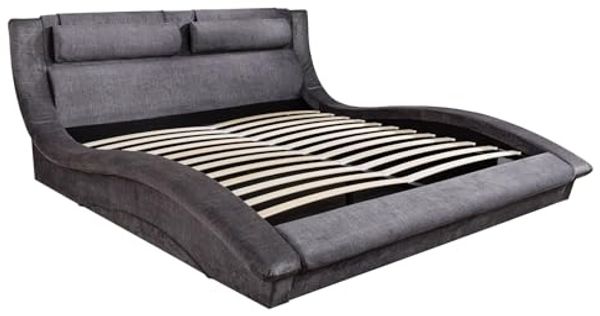 riess-ambiente Polsterbett SWING 180x200cm grau - Samt, mit Stauraum & Lattenrost, Veloursstoff (Einzelartikel, 1-tlg), geschwungenes Rahmenbett · mit Nackenstützkissen & Bettkasten · Vogue
