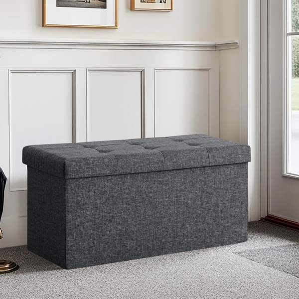 Zedelmaier Sitzbank mit Stauraum Polsterbank Sitzhocker Sitztruhe belastbar bis 300 kg 76 x 38 x 38 cm(Leinen - Dunkelgrau) Bild 6