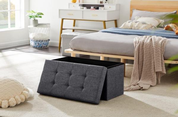Zedelmaier Sitzbank mit Stauraum Polsterbank Sitzhocker Sitztruhe belastbar bis 300 kg 76 x 38 x 38 cm(Leinen - Dunkelgrau) Bild 2