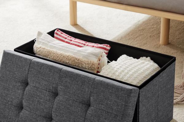 Zedelmaier Sitzbank mit Stauraum Polsterbank Sitzhocker Sitztruhe belastbar bis 300 kg 76 x 38 x 38 cm(Leinen - Dunkelgrau) Bild 4