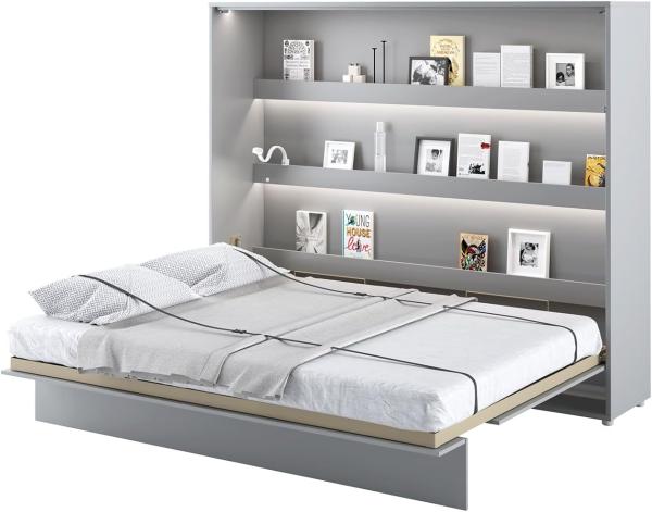 MEBLINI Schrankbett Bed Concept - BC-14 - 160x200cm Horizontal - Grau Matt - Wandbett mit Lattenrost - Klappbett mit Schrank - Wandklappbett - Murphy Bed - Bettschrank