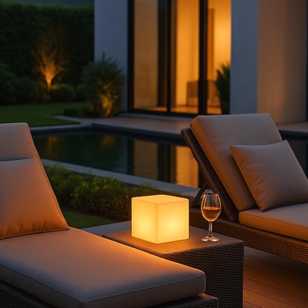 Arnusa LED Außen-Tischleuchte kabellose Würfel Leuchte RGB Tischlampe Akku Lampe, USB-Anschluss mit Ladefunktion, LED fest integriert, 16 Leuchtfarben üer Fernbedienung wählbar, mit Fernbedienung PL203