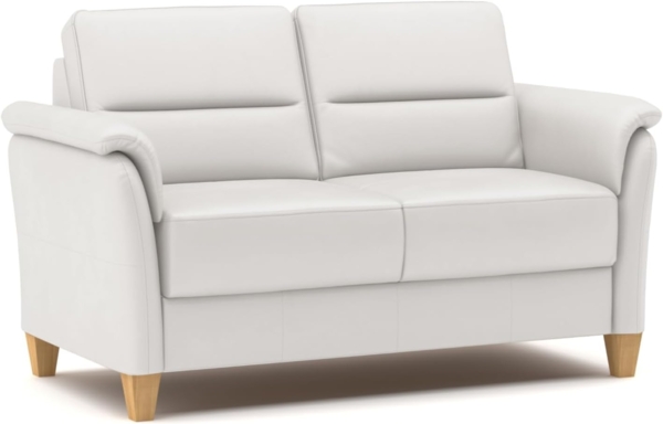 CAVADORE Leder 2er-Sofa Palera / Landhaus-Couch mit Federkern + massiven Holzfüßen / 149 x 89 x 89 / Leder Weiß