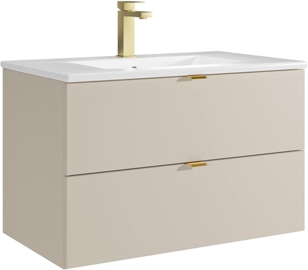 Vente-unique - Hängender Bad-Unterschrank mit Einbauwaschbecken & Armatur – Beige – 80 cm – LAVENA