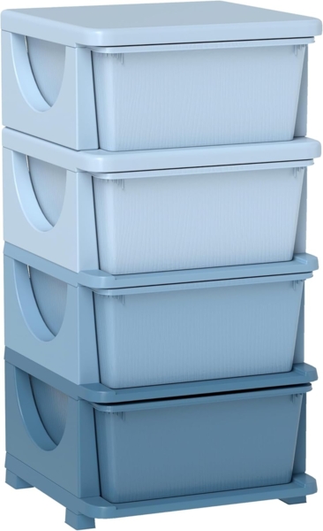 HOMCOM Spielzeugtruhe vier Ebene (Spielzeugkiste, 1 St, Spielzeug-Organizer), für Kinderzimmer 3-6 Jahre Kindermöbel Blau 37 x 37 x 76 cm