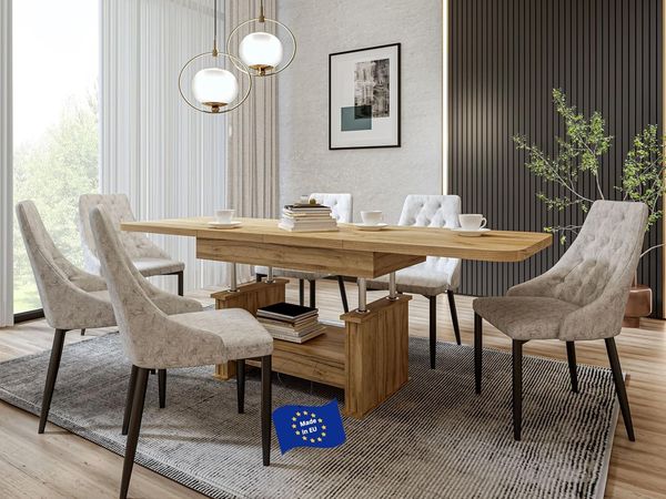 designimpex Couchtisch Design DA-555 Schublade höhenverstellbar ausziehbar 120/200 cm Tisch, Funktionstisch, Wohnzimmertisch, Tisch, Esstisch, Sofatisch, Schublade