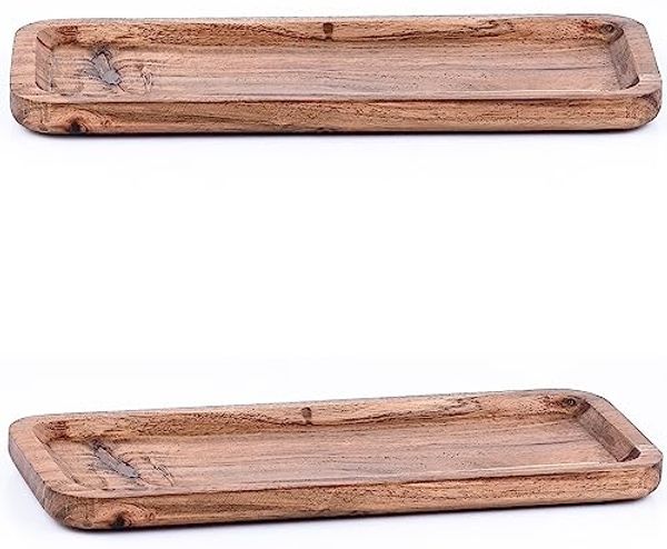 Marrakesch Orient & Mediterran Interior Dekotablett 2er Set Akazienholz Serviertablett Servierbrett Anea 28x11cm, Handarbeit
