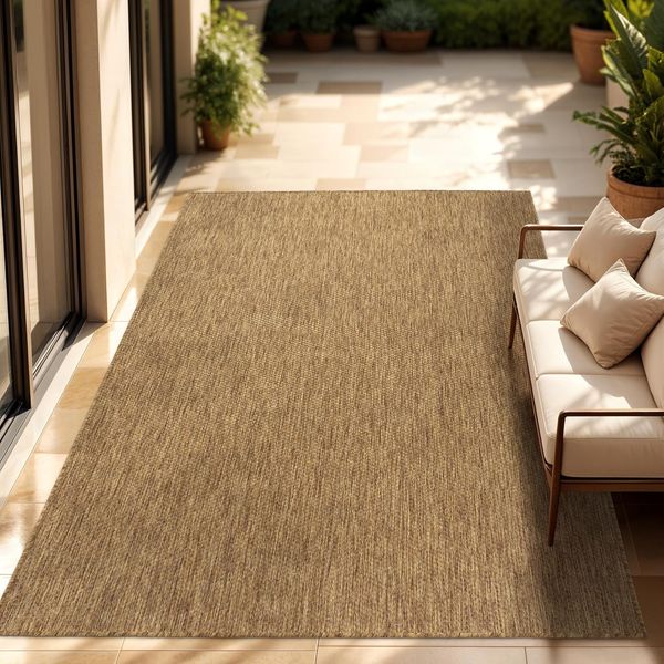 Paco Home Outdoor Teppich Wetterfest Wohnzimmer Balkon Küchenteppich Flachgewebe Sisaloptik Meliert Einfarbig, Grösse:240x340 cm, Farbe:Coffee