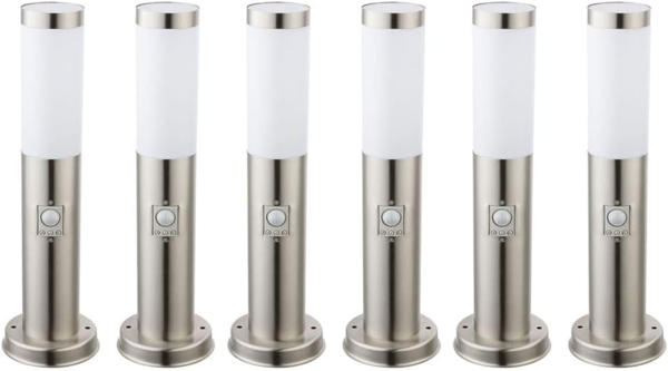 6x LED Wegelampe, Edelstahl, Bewegungsmelder, IP44, H 45cm