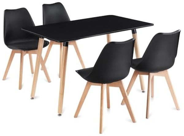 IDIMEX Essgruppe SHANNON ABBY, Esstisch klein 120x70 cm mit 4 Stühlen skandinavisches Design Schwarz