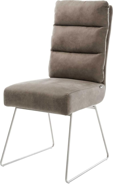 Esszimmerstuhl Pela-Flex Mikrofaser Taupe Vintage Kufengestell Edelstahl Taschenfederkern