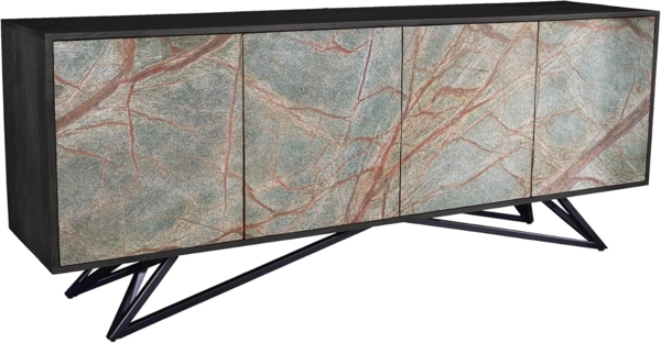 riess-ambiente Sideboard MOUNTAIN SOUL 175cm schwarz / grün-natur (Einzelartikel, 1 St), Akazie-Massivholz · Naturstein · Kommode · Wohnzimmer · Design