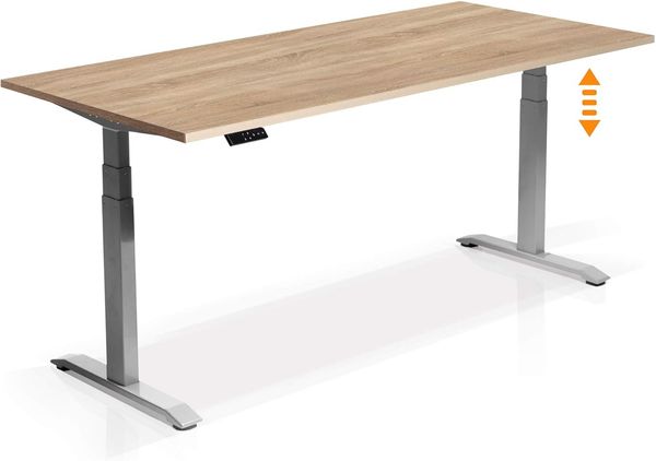 Möbel-Eins OFFICE ONE elektrisch höhenverstellbarer Schreibtisch / Stehtisch, Material Dekorspanplatte grau 200x80 cm Eiche sonomafarbig