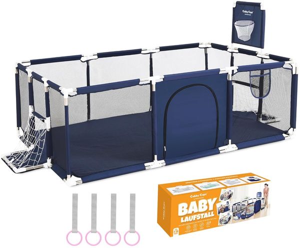 Laufstall Baby Bällebad Baby Laufgitter mit Basketballkorb (und Fussballtor),188 x 124 x 66 cm für Baby Spielzeug und als Lauflernhilfe