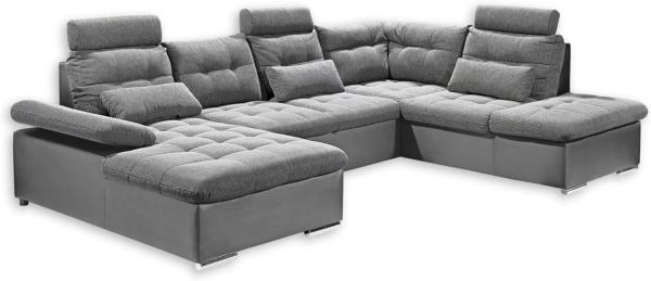 Couch Wohnlandschaft Schlaffunktion Schlafsofa grau grau hell Ottomane rechts