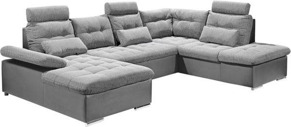 Couch Wohnlandschaft Schlaffunktion Schlafsofa grau grau hell Ottomane rechts