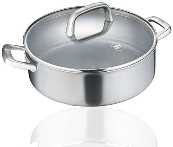 Berndes Tricion Resist Servierpfanne mit Glasdeckel, Pfanne, 3-Schicht-Material, Silber, 28 cm, 099212