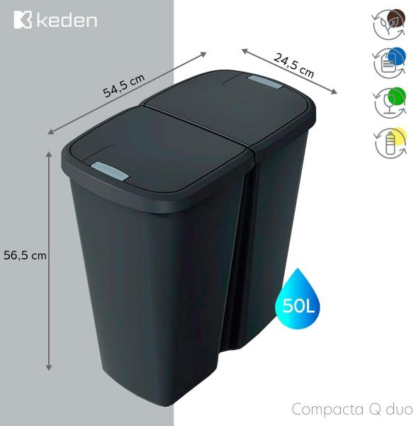 monzana Mülleimer, Mülleimer Küche 50L Abfalleimer Mülltrenner Büro Papierkorb Bild 2