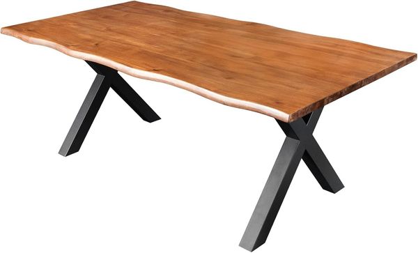 riess-ambiente Baumkantentisch GENESIS 200cm braun/schwarz · Massivholz-Tischplatte & Eisen-Gestell (Einzelartikel, 1-St), bis 8 Personen · 3,5cm Tischplatte · X-Gestell · Industrial Design