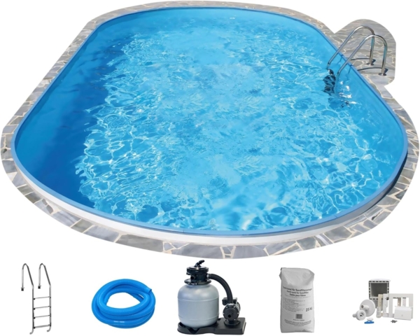 Waterman Ovalpool Stahlwandpool Set (10-teilig) tief oval Formentera (Komplett-Set), verzinkte Stahlwand