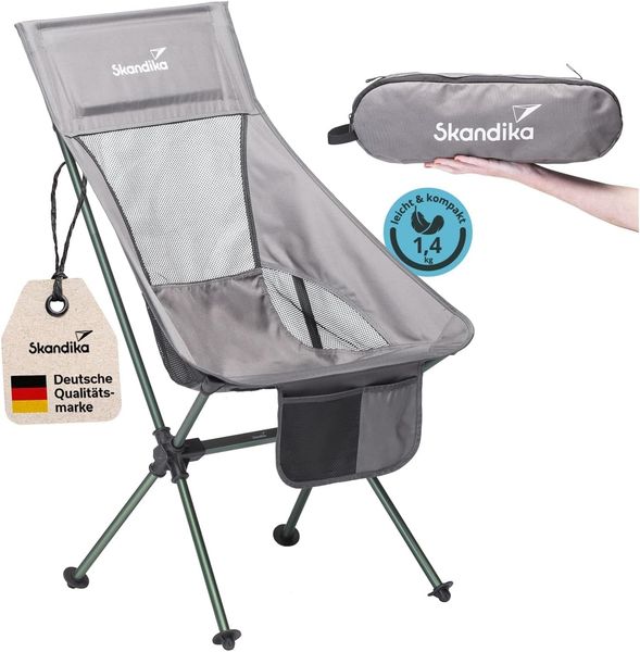 Skandika Campingstuhl Compact, Klappstuhl, Gartenstuhl, Faltstuhl, Outdoor, Balkon, bis 150 kg, klein, leicht, Anglerstuhl, stabil, gepolstert, Camping