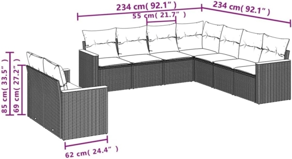 vidaXL 9-tlg. Garten-Sofagarnitur mit Kissen Beige Poly Rattan 3258503 Bild 3