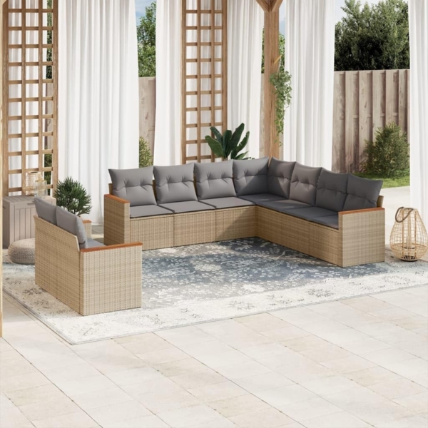 vidaXL 9-tlg. Garten-Sofagarnitur mit Kissen Beige Poly Rattan 3258503 Bild 2