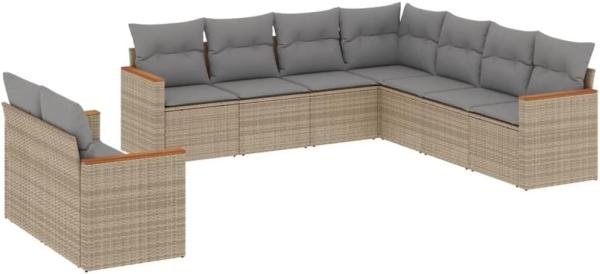 vidaXL 9-tlg. Garten-Sofagarnitur mit Kissen Beige Poly Rattan 3258503 Bild 1