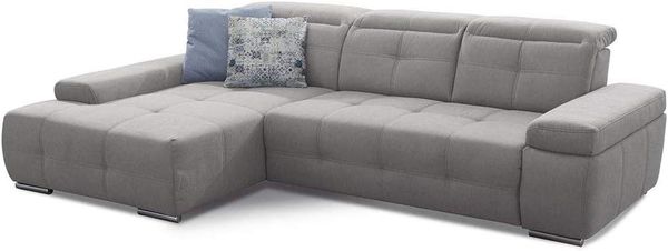Cavadore Ecksofa Mistrel mit Schlaffunktion, L-Form Sofa mit leichter Fleckentfernung dank Soft Clean, geeignet für Haushalte mit Kindern, Haustieren, 273 x 77 x 173, hellgrau