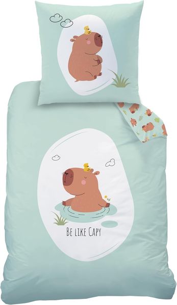 MTOnlinehandel Bettwäsche Capybara "Be like Capy" 135x200 + 80x80 cm, Tiermotiv, Baumwolle, 2 teilig, Wende-Bettwäsche • Cute Animals • Geschenkidee