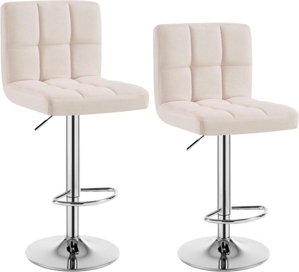 Stilvoller Barhocker 2er-Set aus Leinen & Metallbeinen cremeweiß