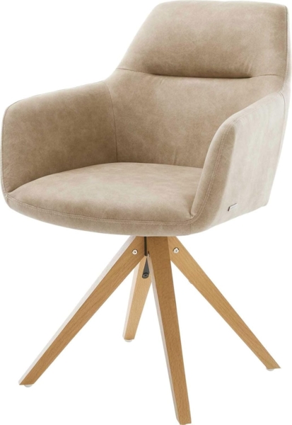 Esszimmerstuhl Pejo-Flex Mikrofaser Beige Vintage Holzgestell kantig Natur Taschenfederkern