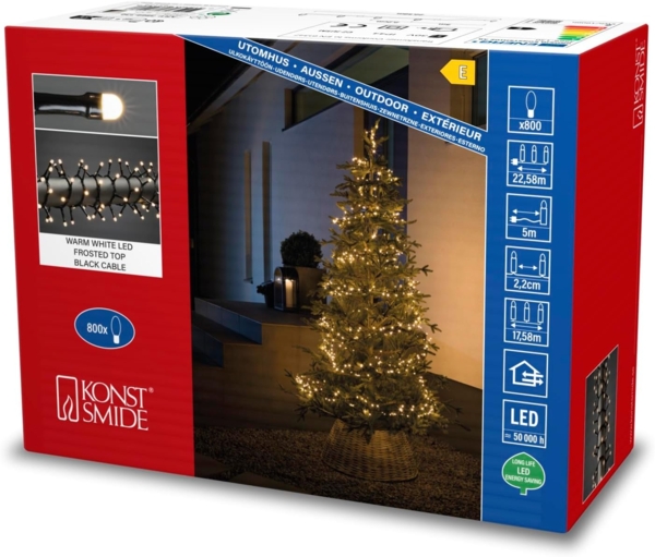 Konstsmide Micro LED Compactlights gefrostet Außen 800 warmweiße Dioden 22,5 m