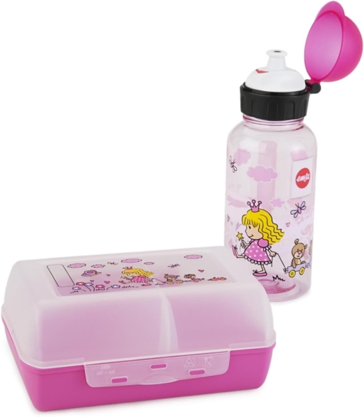 emsa Kinder Trinkflasche & Lunchbox Flasche: 0,4 l, Brotdose: 7,0 x 18,0 cm transparent, rosa