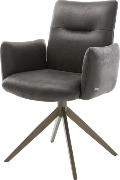 Drehstuhl Jova-Flex mit Armlehnen Mikrofaser Anthrazit Vintage Kreuzgestell breit Effektfinish Titan 360° drehbar Taschenfederkern