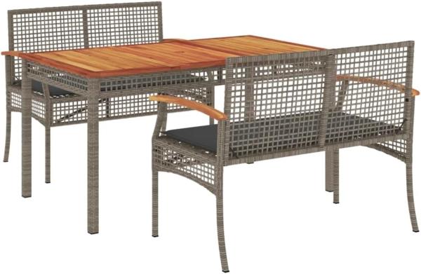 vidaXL 3-tlg. Garten-Essgruppe mit Kissen Grau Poly Rattan 3213575